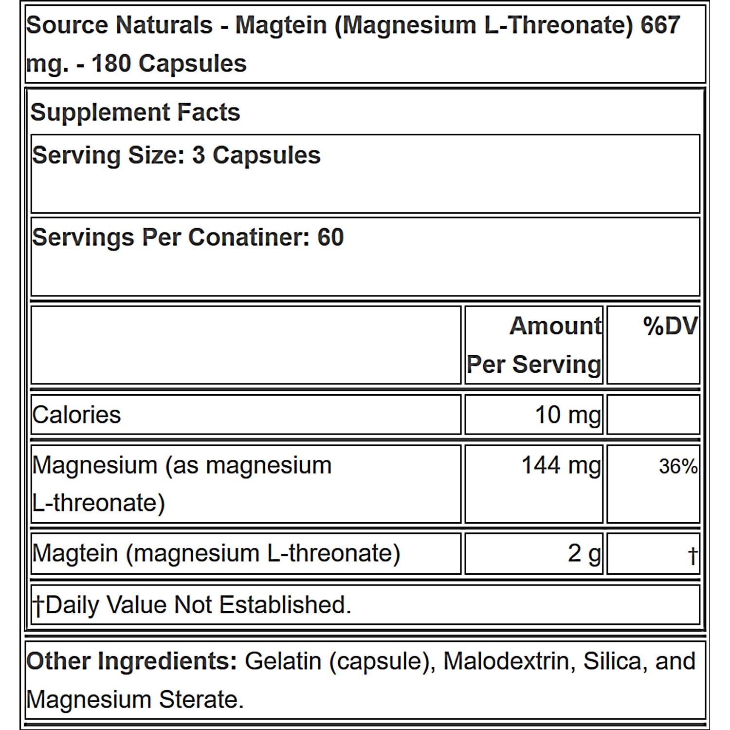Source Naturals Magtein Magnesium L-Threonate, 180 Capsules