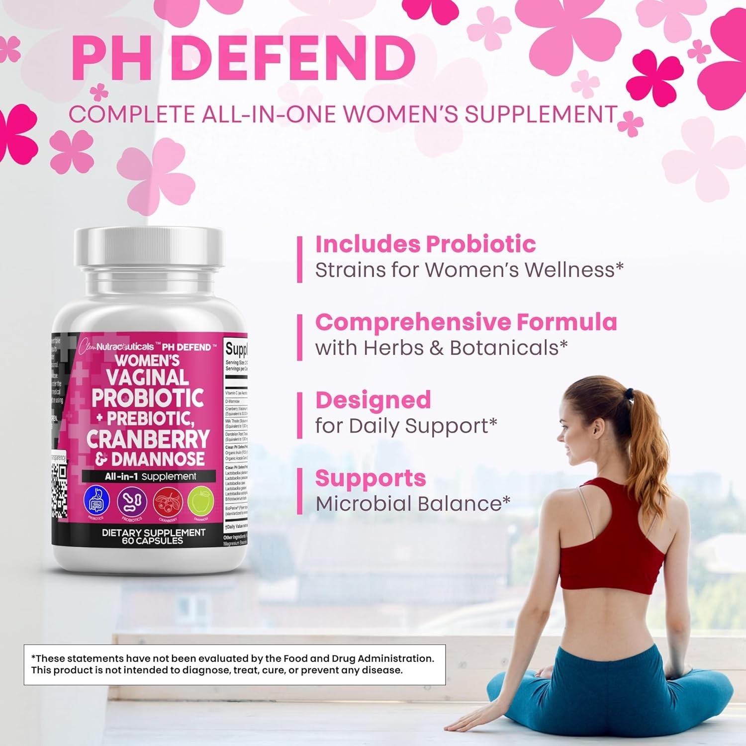 Clean Nutraceuticals Vaginal Probiotics for Women with Cranberry, D-Mannose, Pre