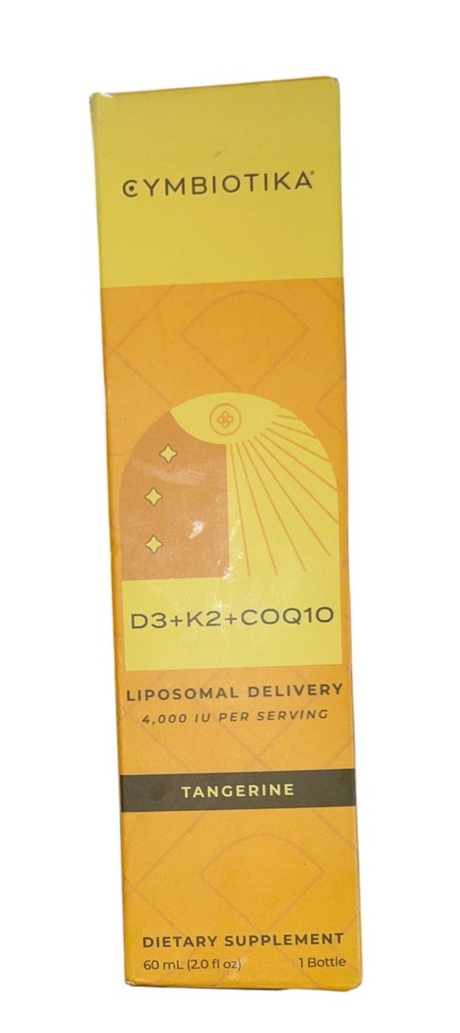 New Sealed CYMBIOTIKA D3+K2+CoQ10 Liquid Tangerine Flavor – 60 ml/2.0 fl oz