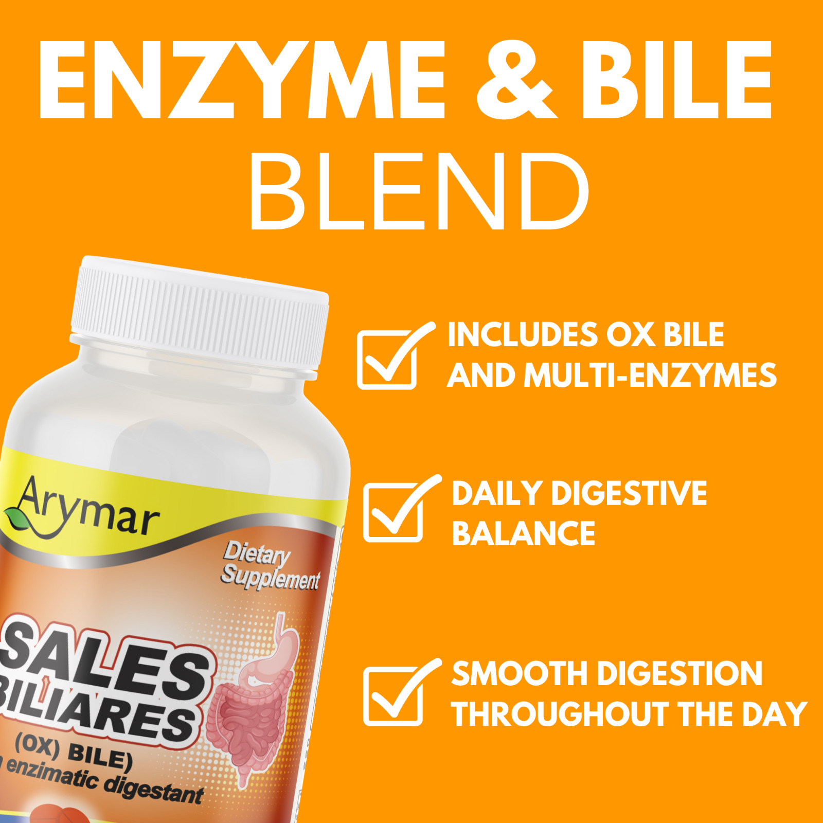 Arymar Sales Biliares Ox Bile & Digestive Enzymes 120 Tablets (3-Pack)
