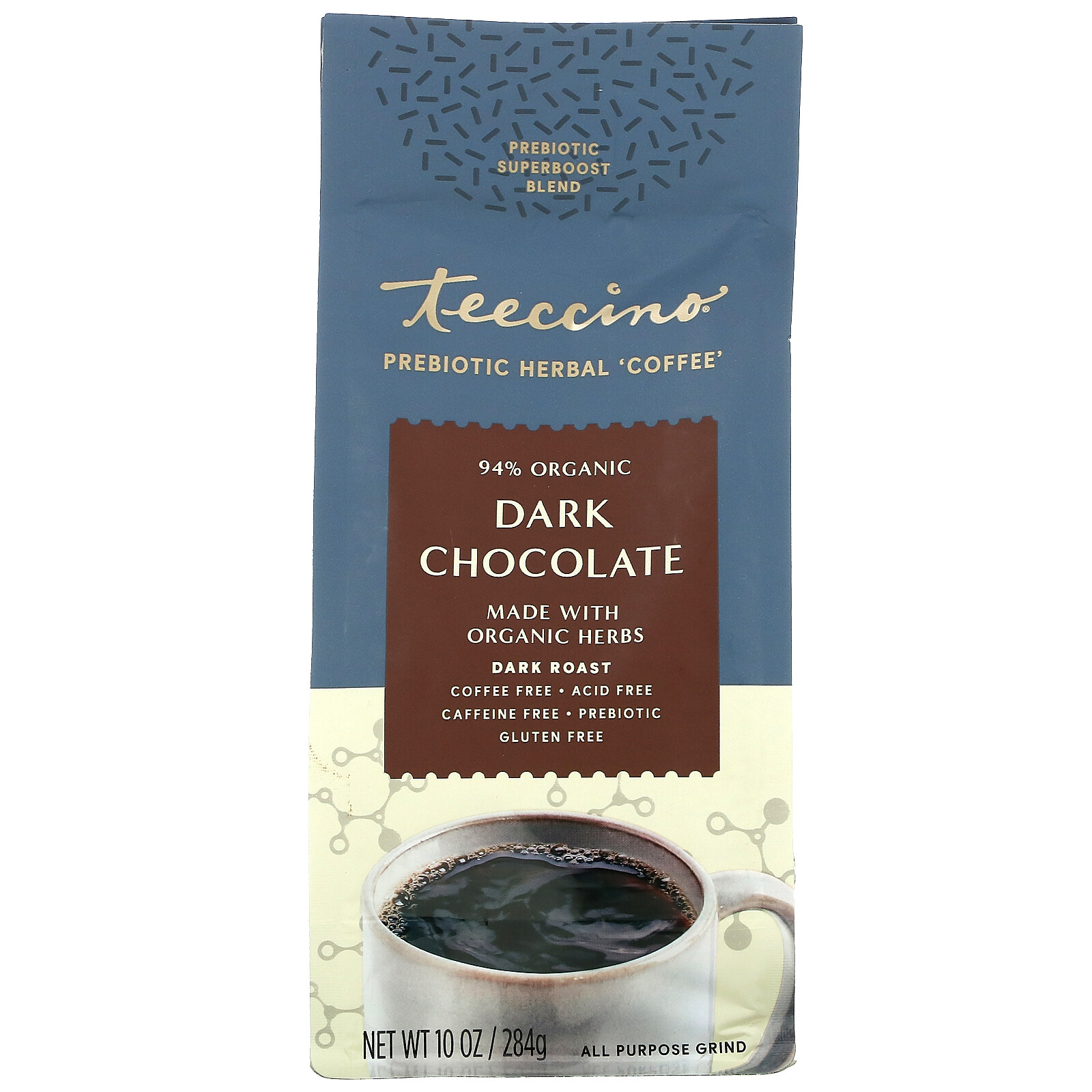 Prebiotic Herbal Coffee, Dark Chocolate, Dark Roast, Caffeine Free, 10 oz (284