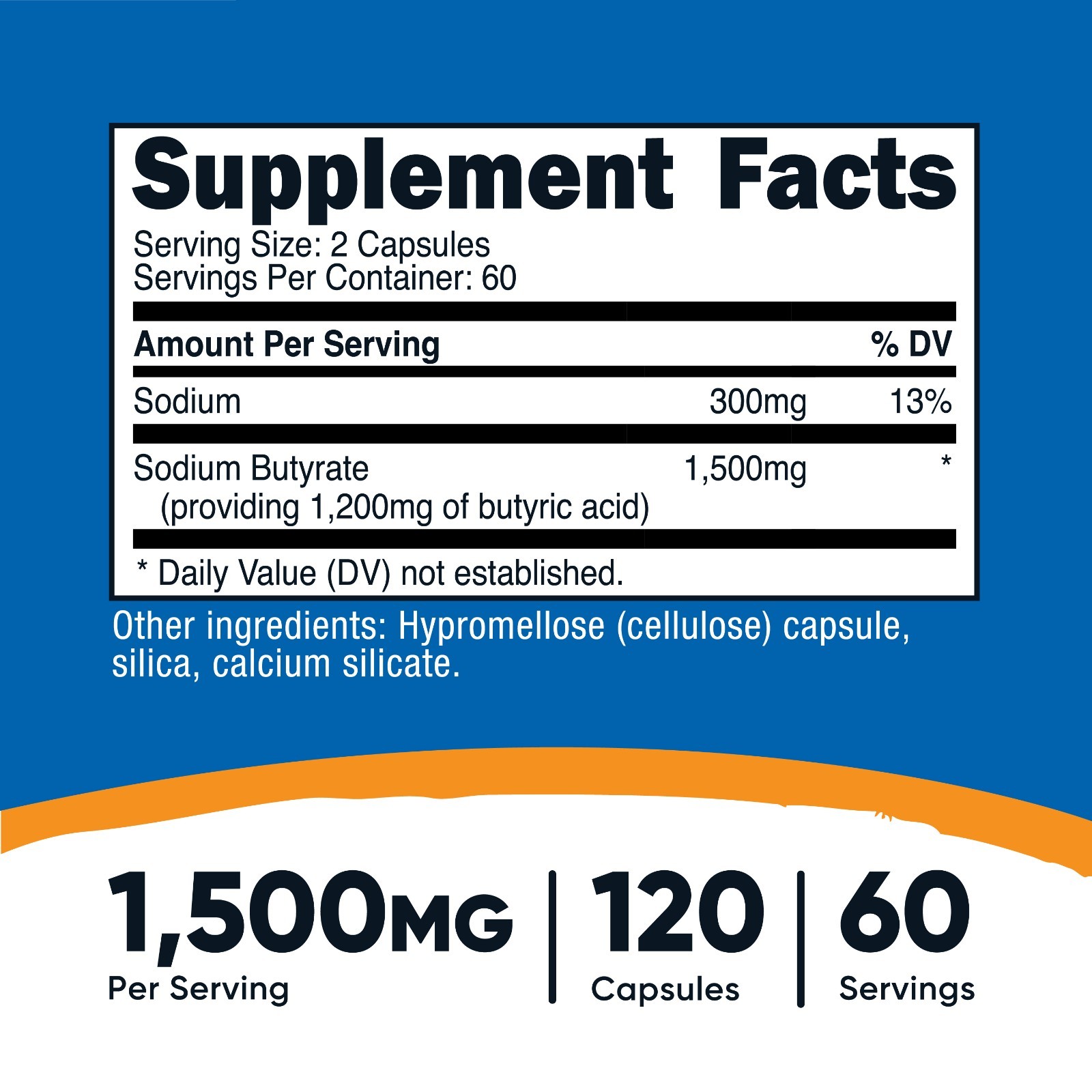 Nutricost Sodium Butyrate (1,500mg) 120 Capsules – Vegan, 60 Servings