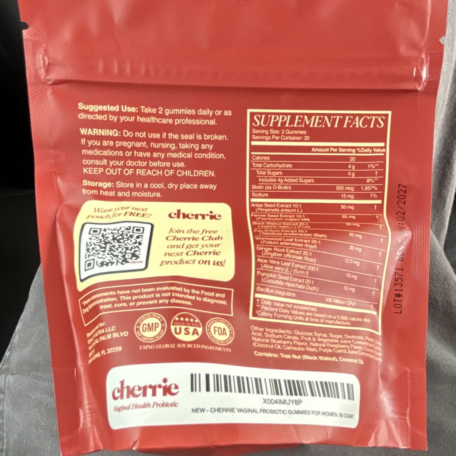 Cherrie Vaginal Health Probiotic Mixed Berry Gummies 60ct Gluten-Free Non-GMO