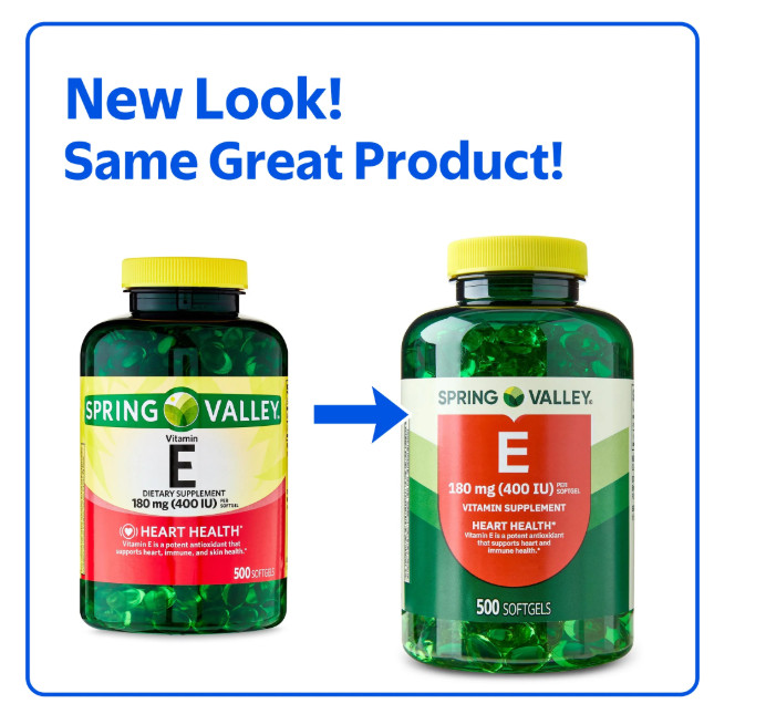 Spring Valley Vitamin E 180 mg (400 IU) Dietary Supplement, 500 Softgels
