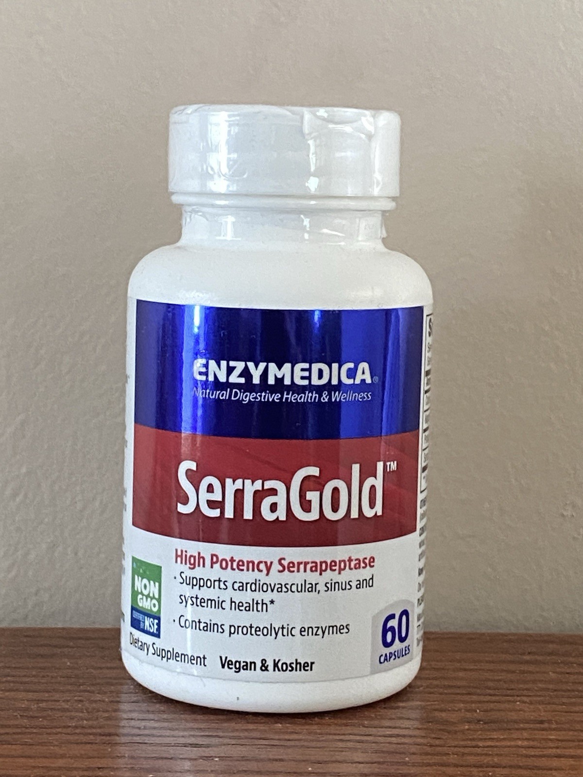 NEW Enzymedica SerraGold Serrapeptase 100,000 SPU 60 Capsules Vegan Kosher