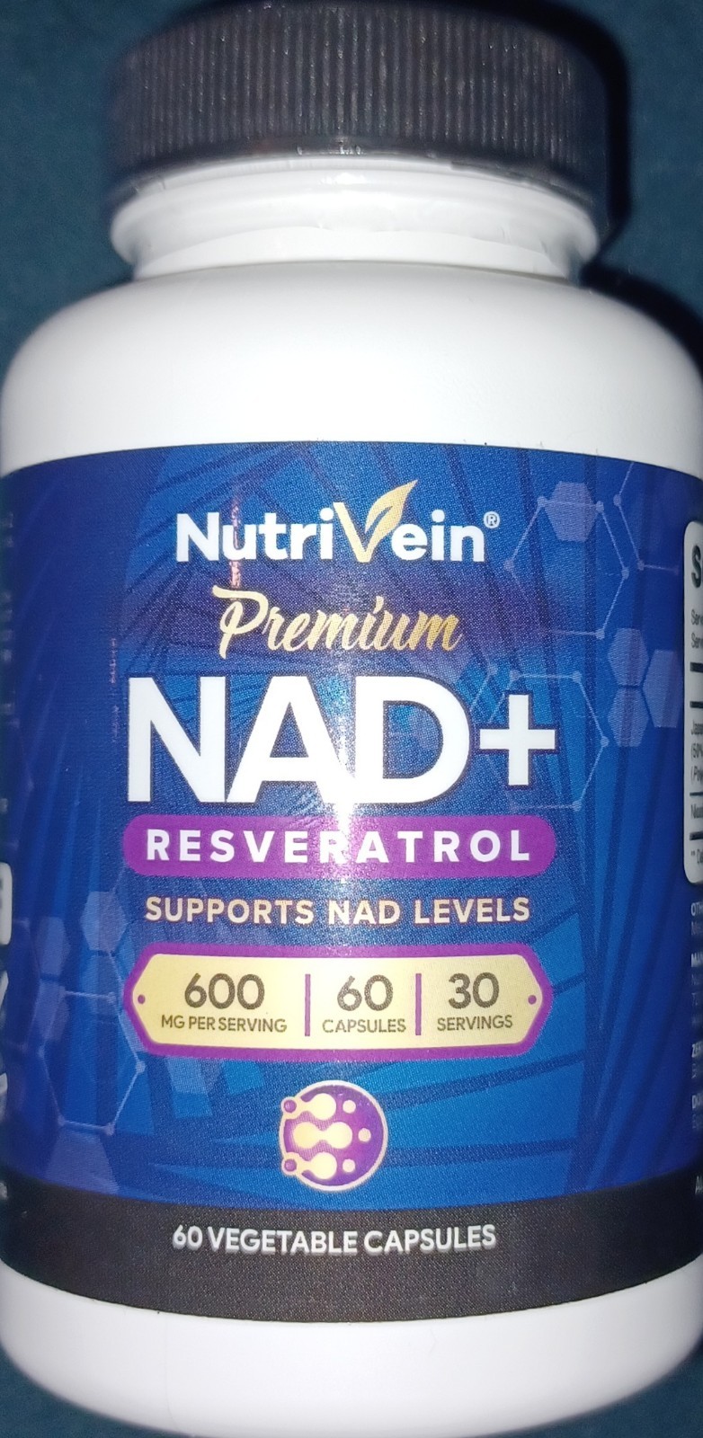 Nutrivein Premium NAD + Resveratrol Supplement 600 mg 30 Servings (60 Capsules)