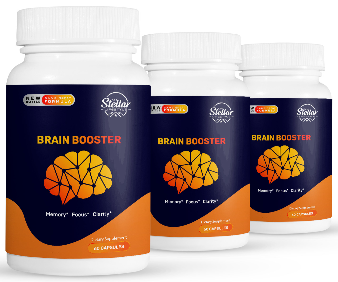 3 Pack Brain Booster, helps memory, focus and clarity-60 Capsules x3