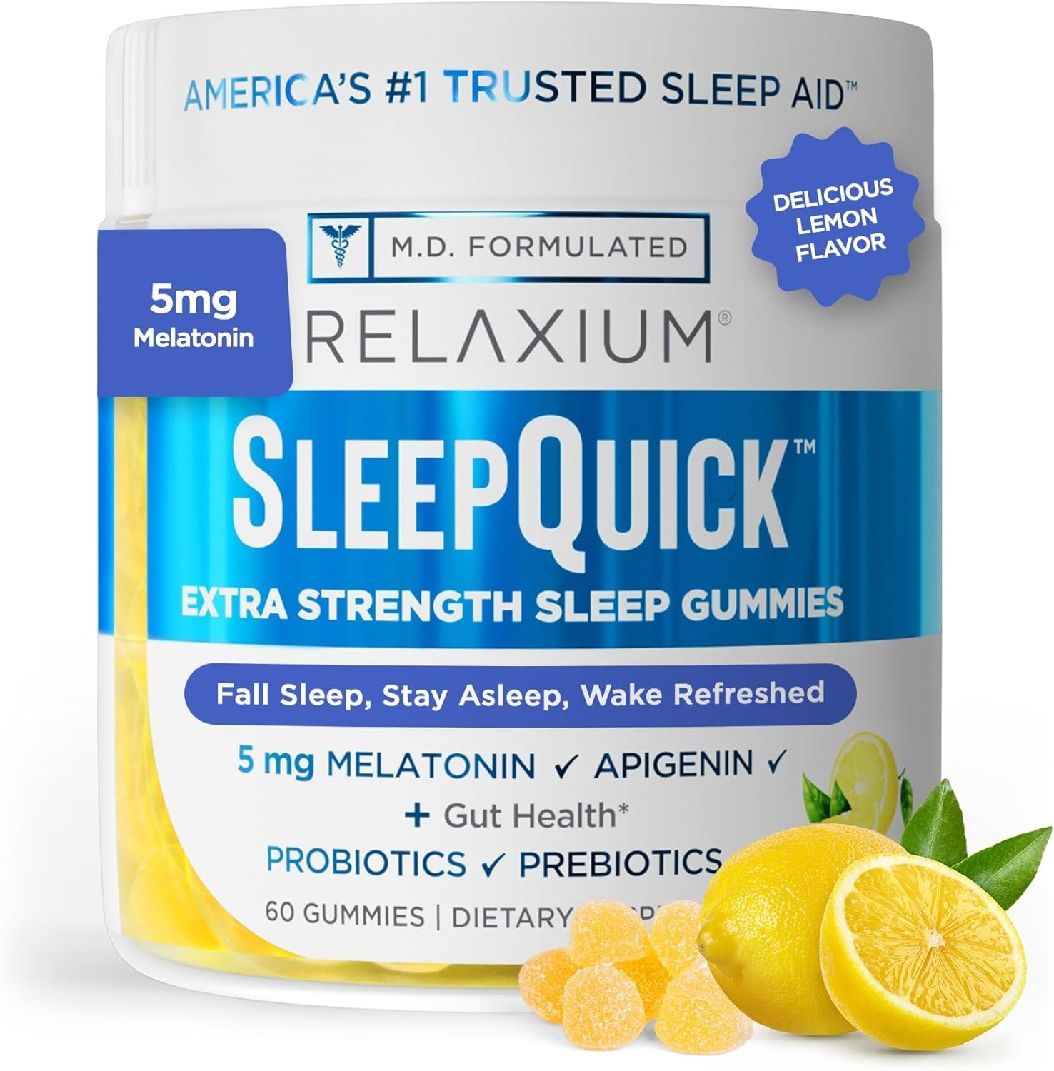 NEW RELAXIUM Sleep Quick Gummies – Sleep Aid Support – Yummy Lemon – 60 Gummies