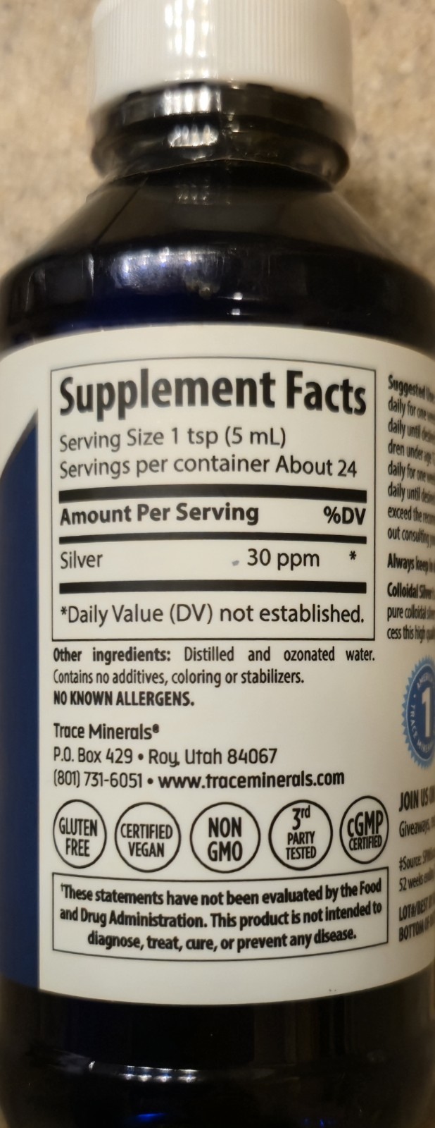 Trace Minerals COLLOIDAL SILVER 30 PPM 4 fl oz ( 24 Servings ) BEST BY 8/26