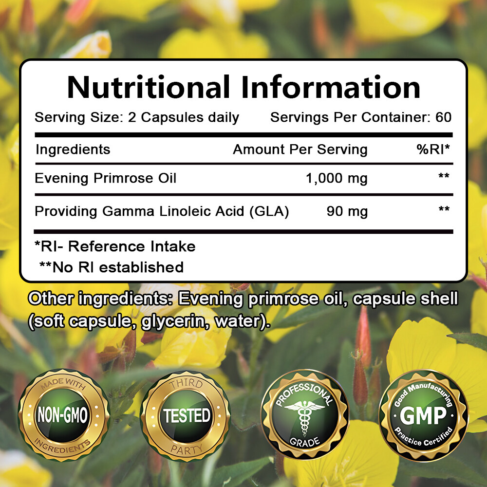 Evening Primrose Oil, 1000 mg, Anti-Aging,Whitening 30 To 120 Capsules