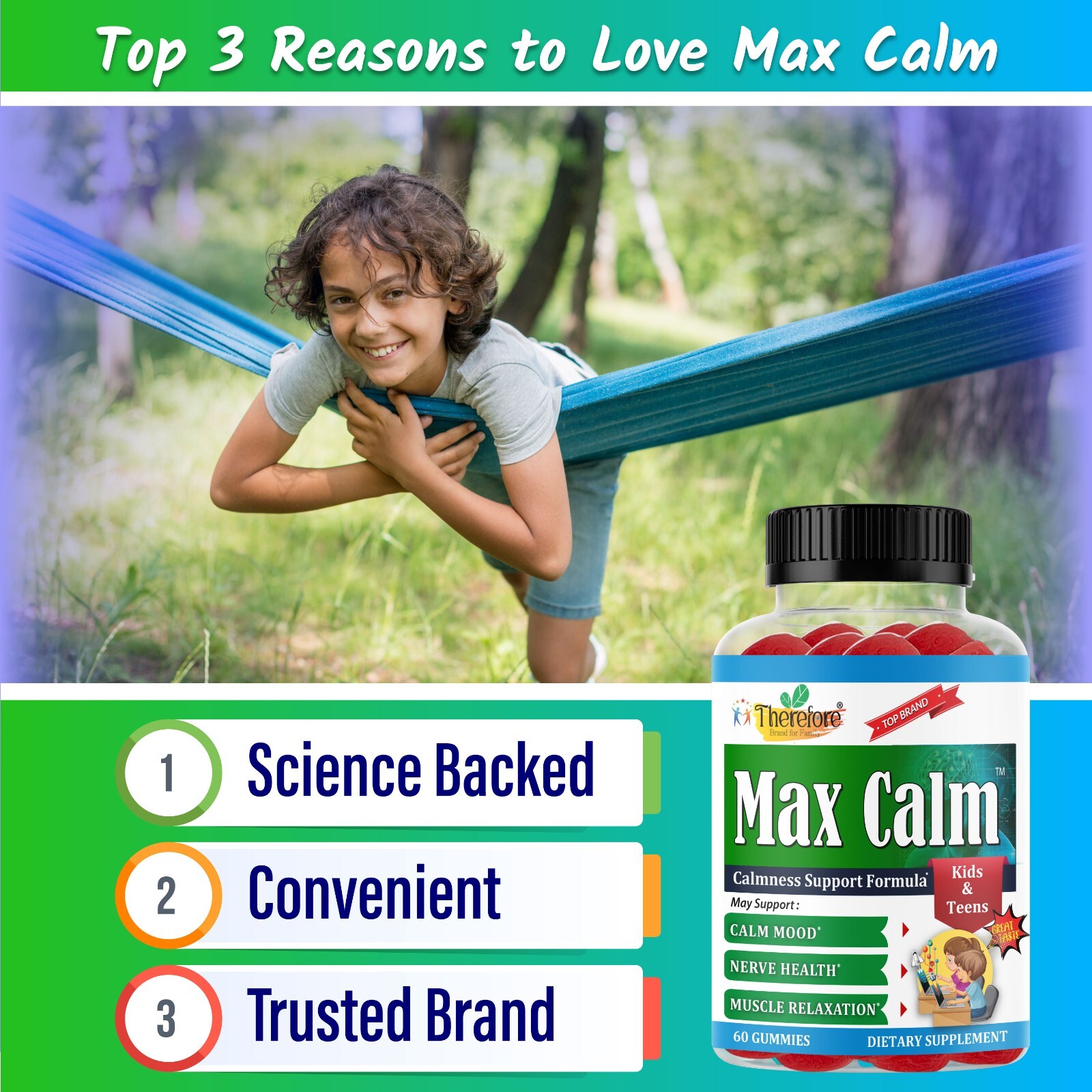 Max Calm Kids Magnesium Citrate Gummies Support Calm Mood, Relaxed Muscle 60ct