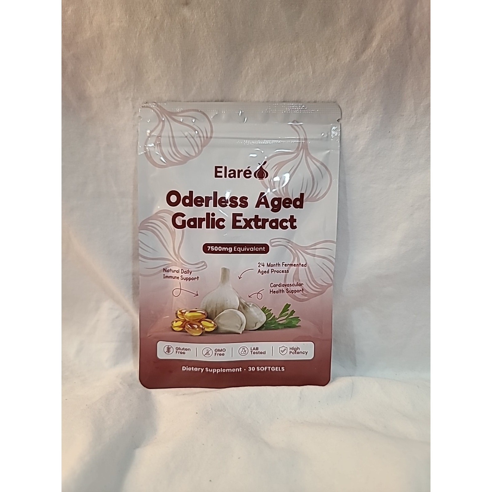 Elaré Odorless Aged Garlic Extract 7500mg Softgels 30ct