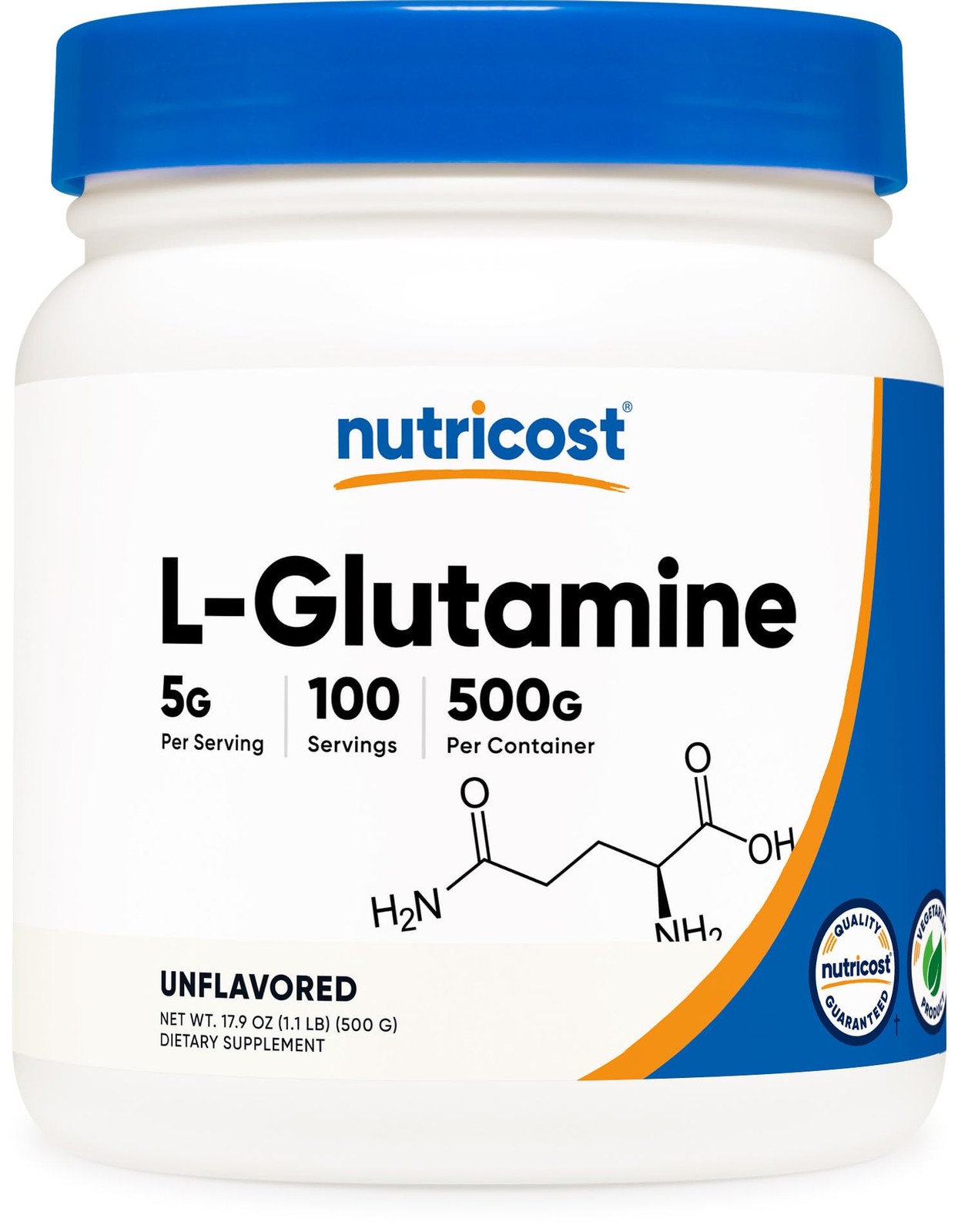 Nutricost L-Glutamine Powder (500 Grams) 1.1 Pound (Pack of 1), White