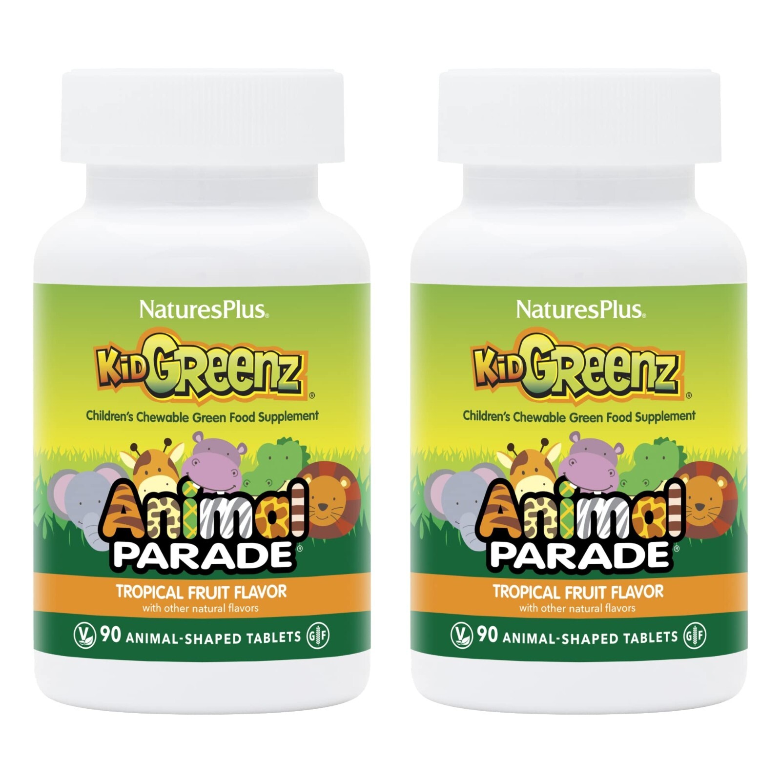 Natures Plus Kid Greenz Animal Parade (Tropical Fruit) 90 tablets- 2PACK