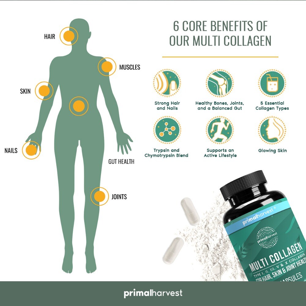 Primal Harvest Multi Collagen Overall Health120 Caps 3 Bottles(I, II, III,V,X)