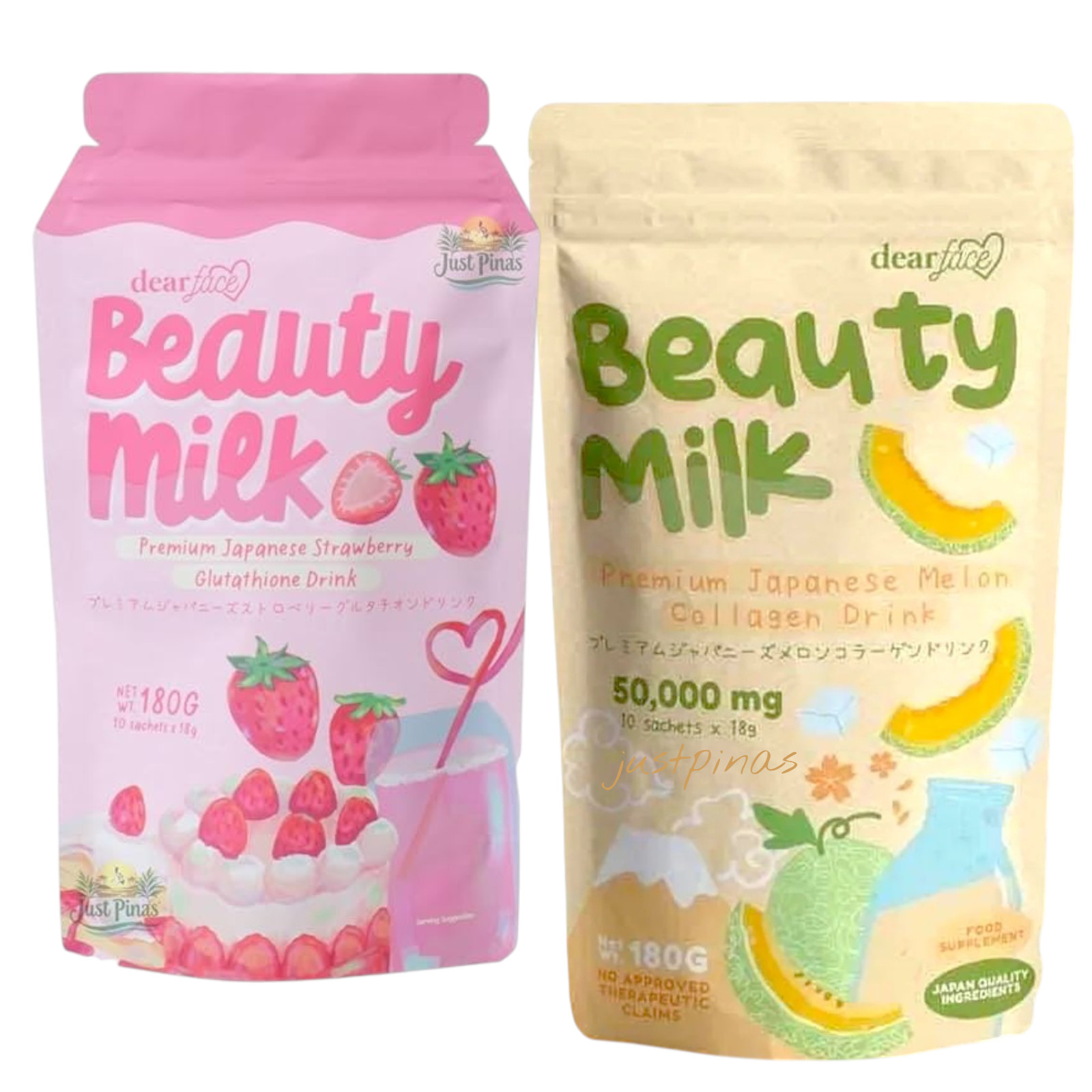 2 Packs Dear Face Beauty Milk Japanese Collagen STRAWBERRY & MELON Drink