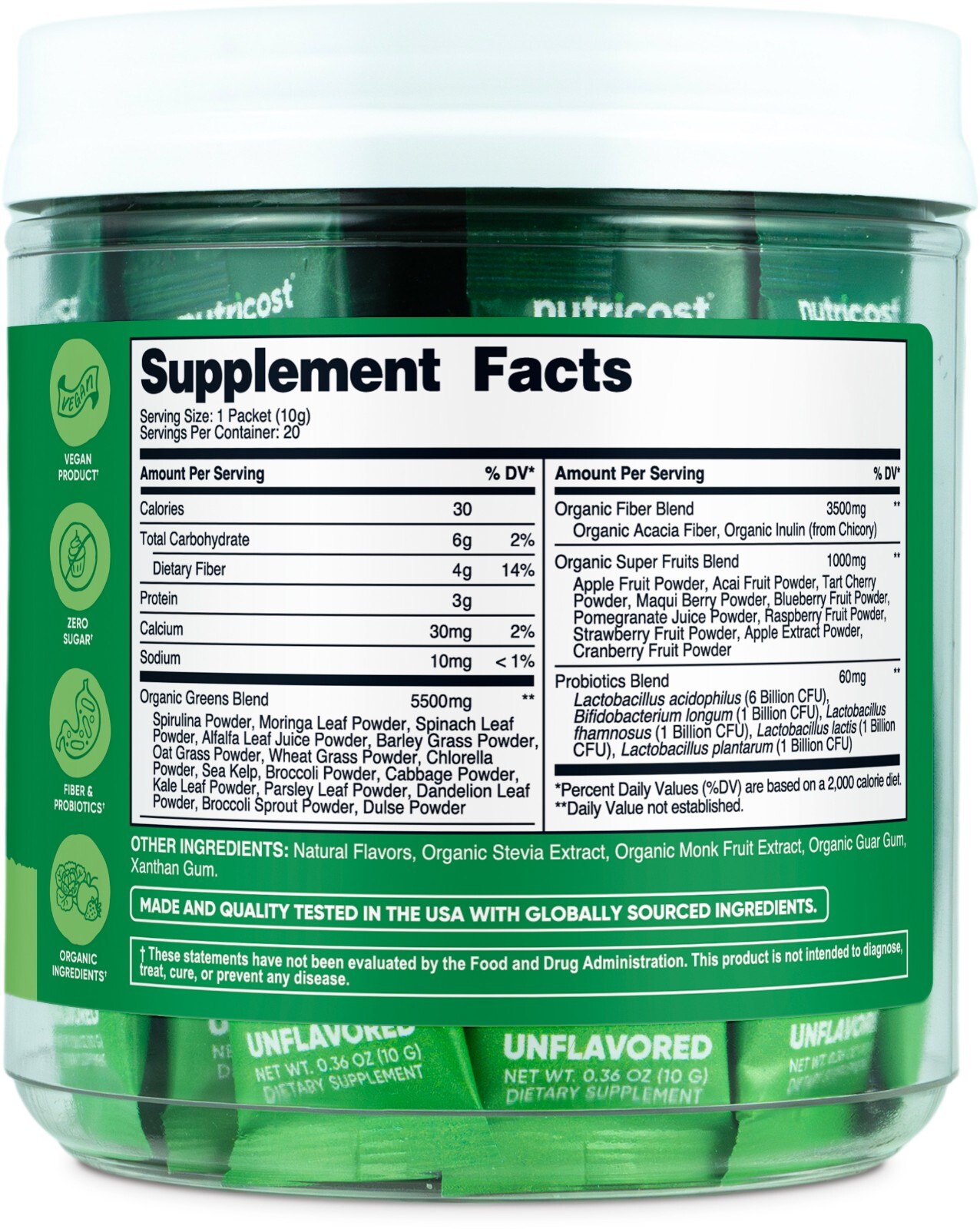 Nutricost Organic Super Greens (Unflavored) 20 Stickpacks – Gluten-Free, Non-GMO