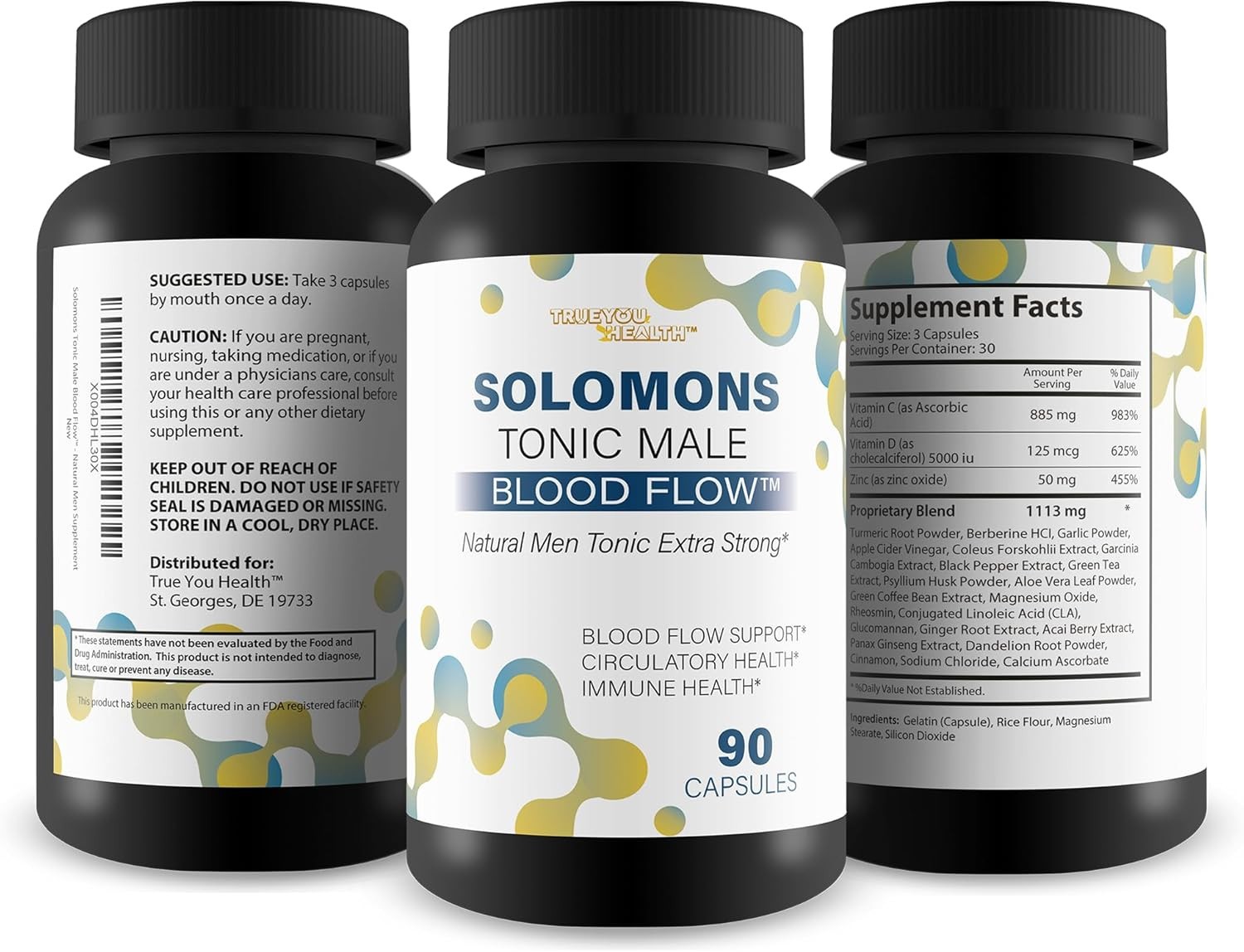 Mens Blood Flow Circulation Support Supplement 90 Capsules Made in USA