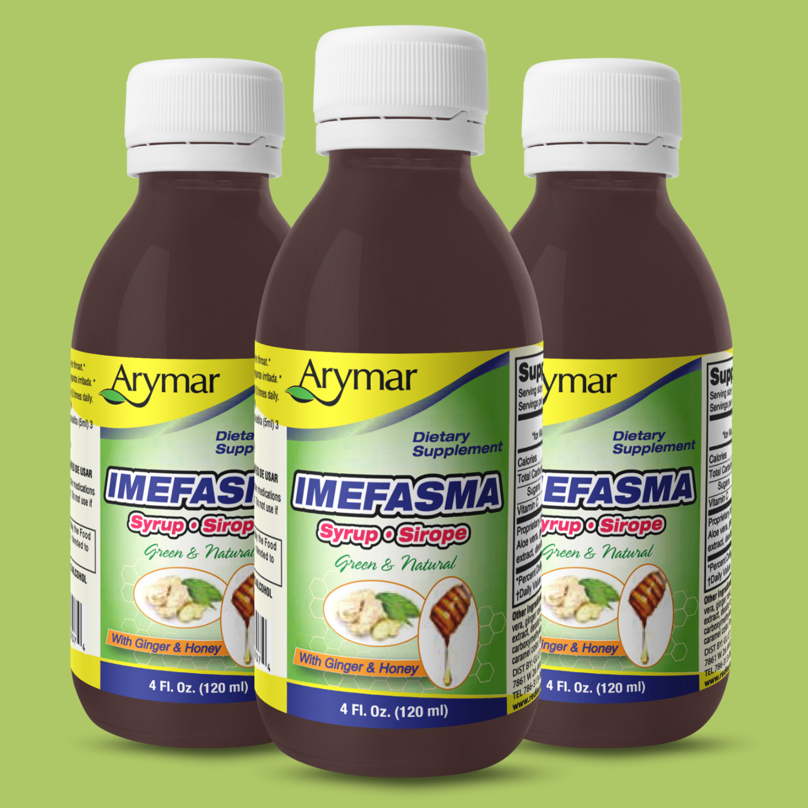 Arymar Imefasma Syrup with Honey & Ginger – Natural Formula – 4 fl oz (3-Pack)