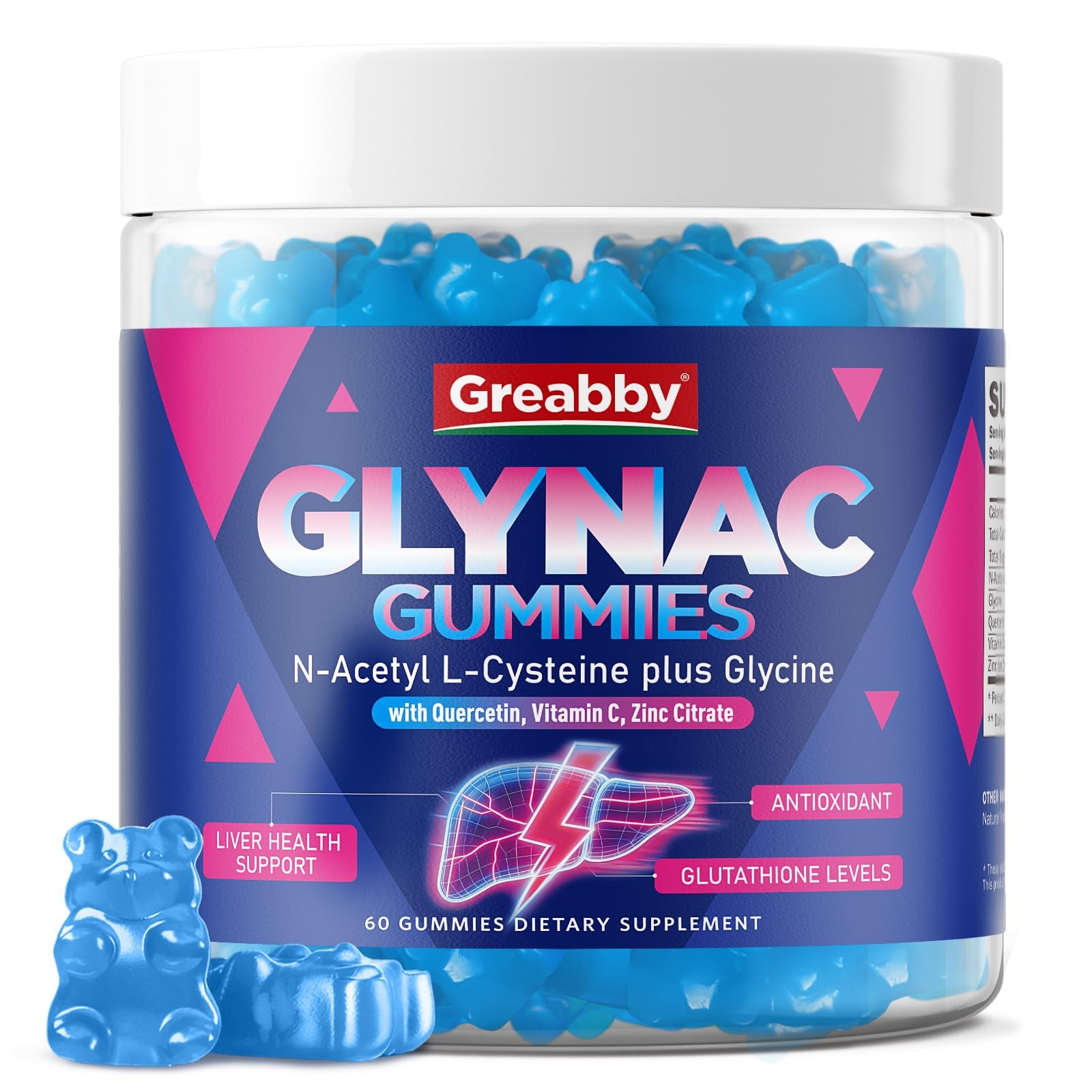 GREABBY Glynac Gummies, Glycine & N-Acetyl Cysteine 60 Count (Pack of 1)