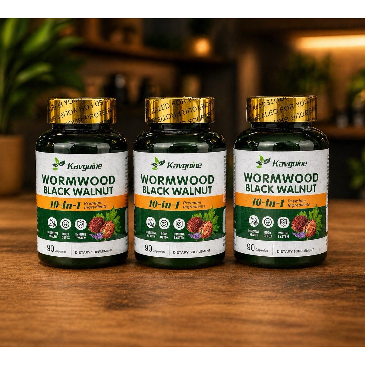 Kavguine Wormwood Black Walnut 10-in-1 Supplement Set of 3, 90 Capsules Formulas