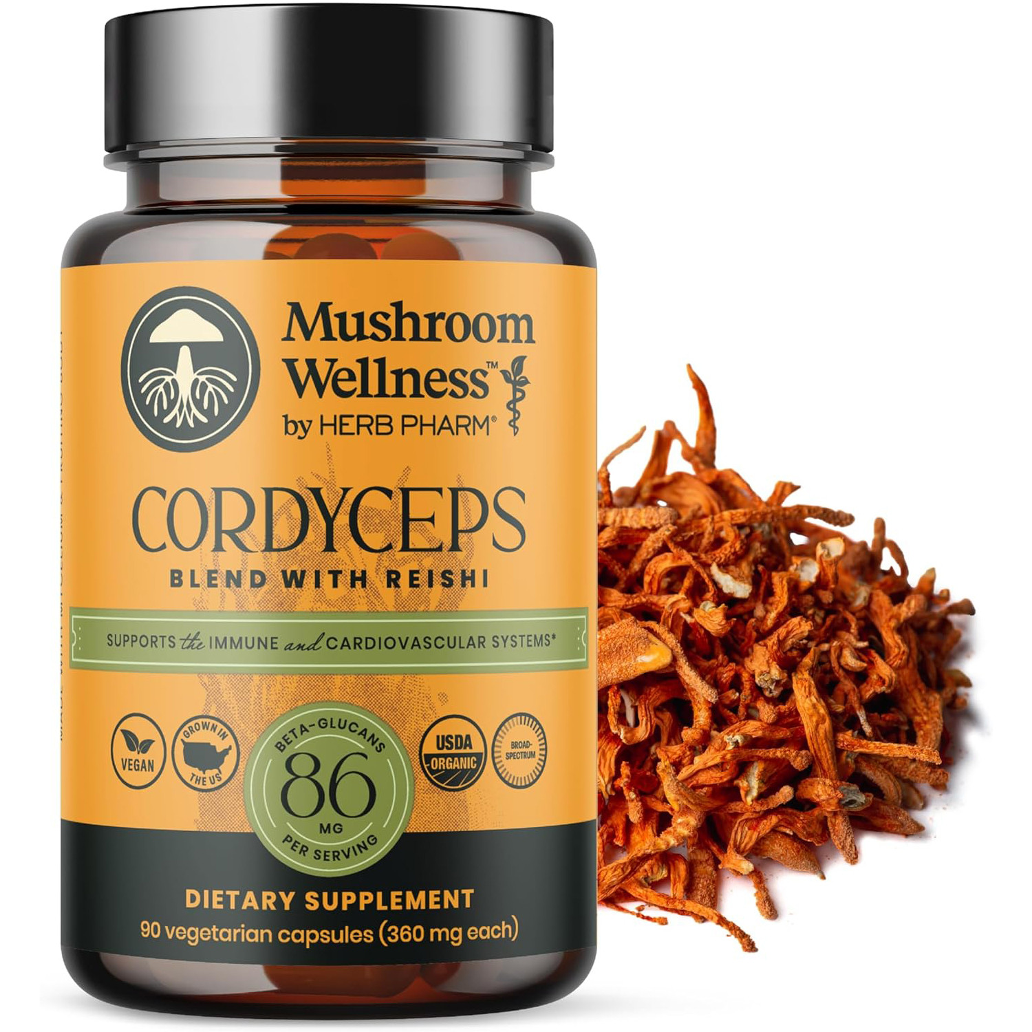 Herb Pharm,Mushroom Wellness Organic Cordyceps Blend with Reishi,90Veg Caps