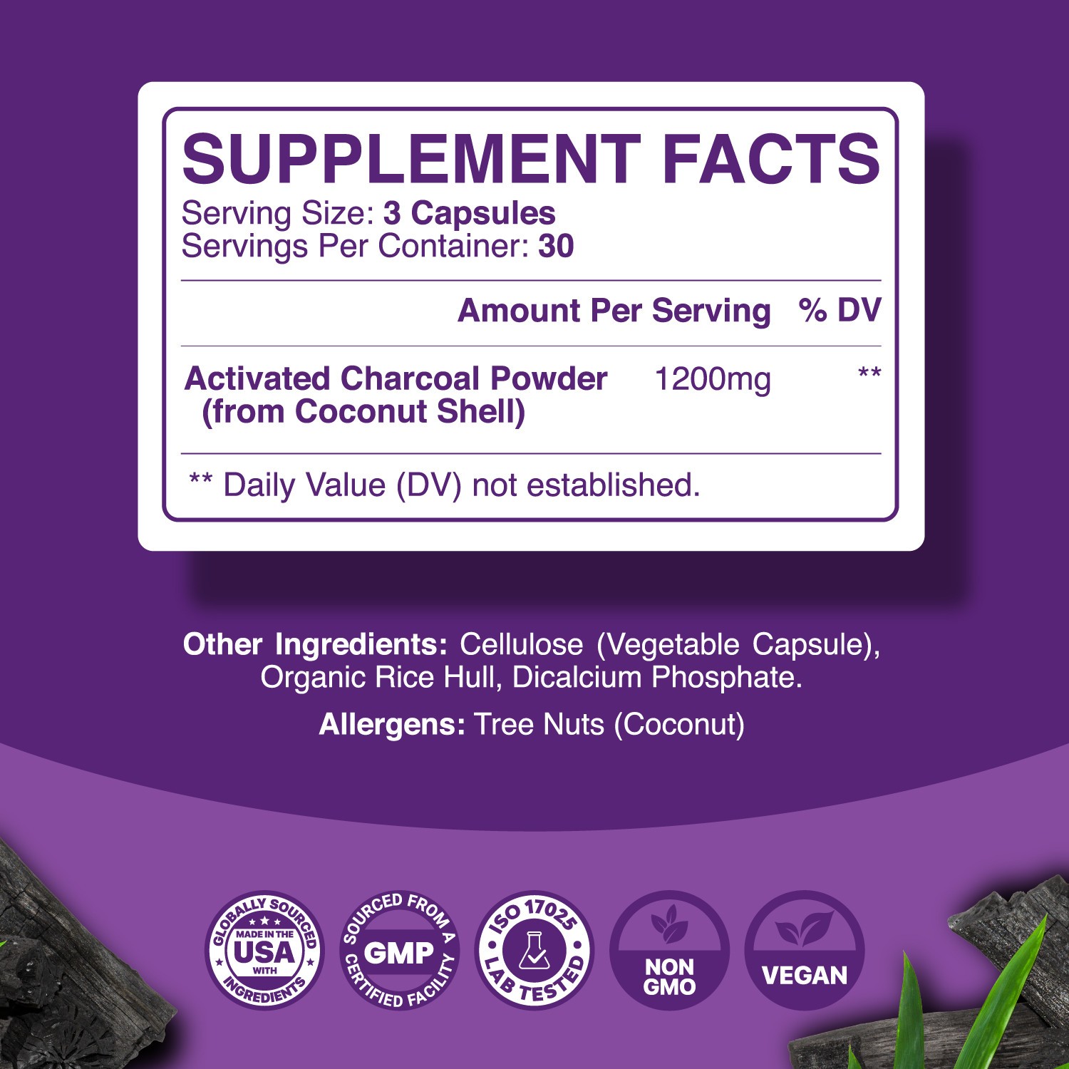 Extra Strength Activated Charcoal Pills – 1200mg Per Serving Activated Charcoal