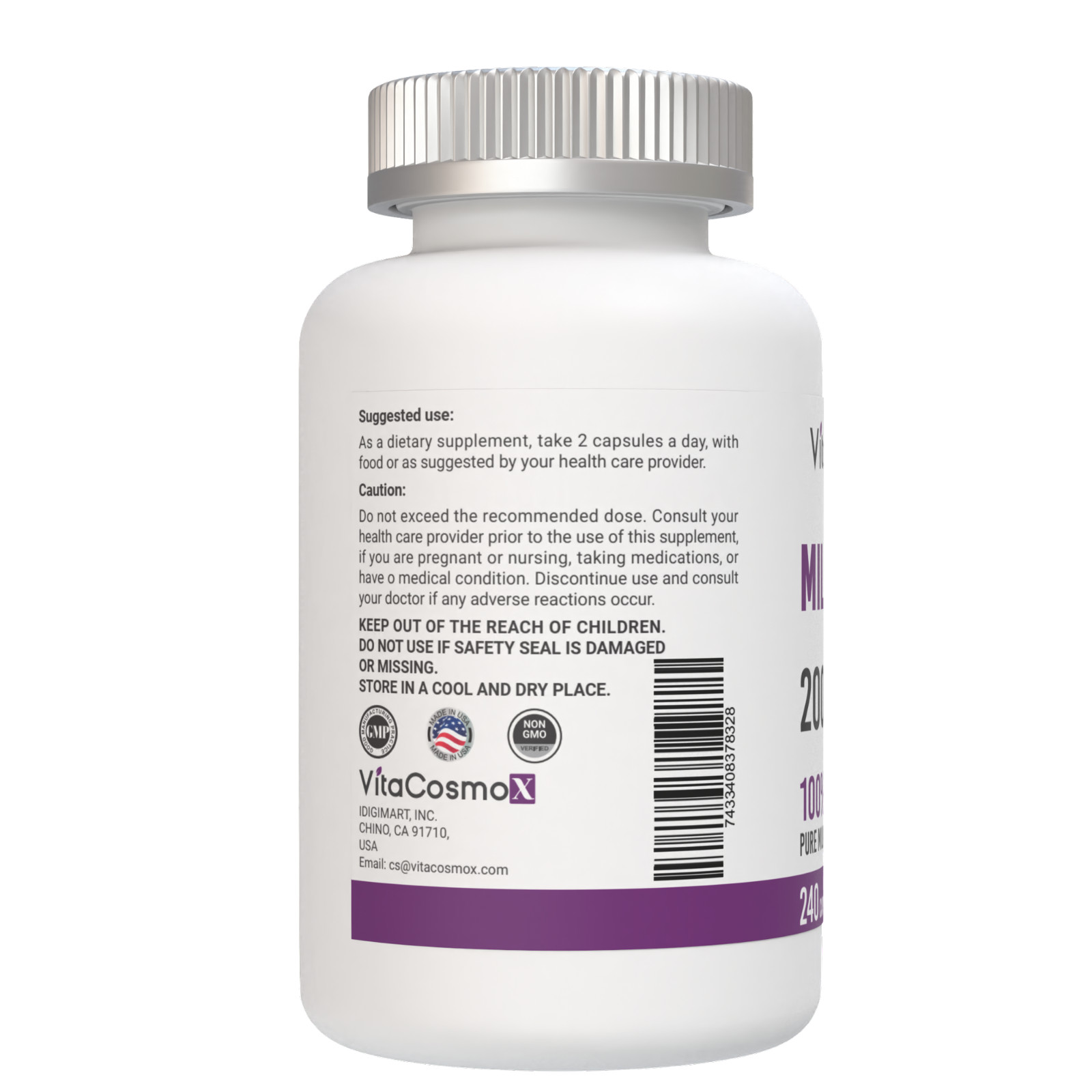 VitaCosmoX Milk Thistle Dandelion Root 2000mg , 240 Vegetarian Capsules
