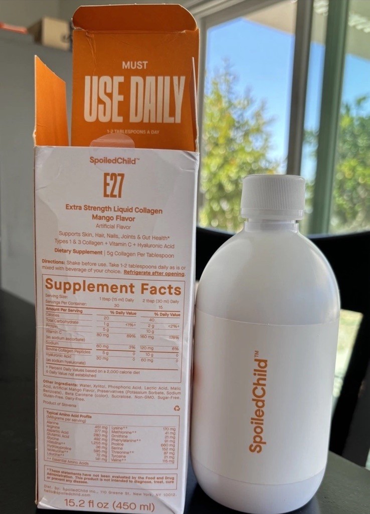 SpoiledChild E27 Extra Strength Liquid Collagen Mango 450 mL box may broken