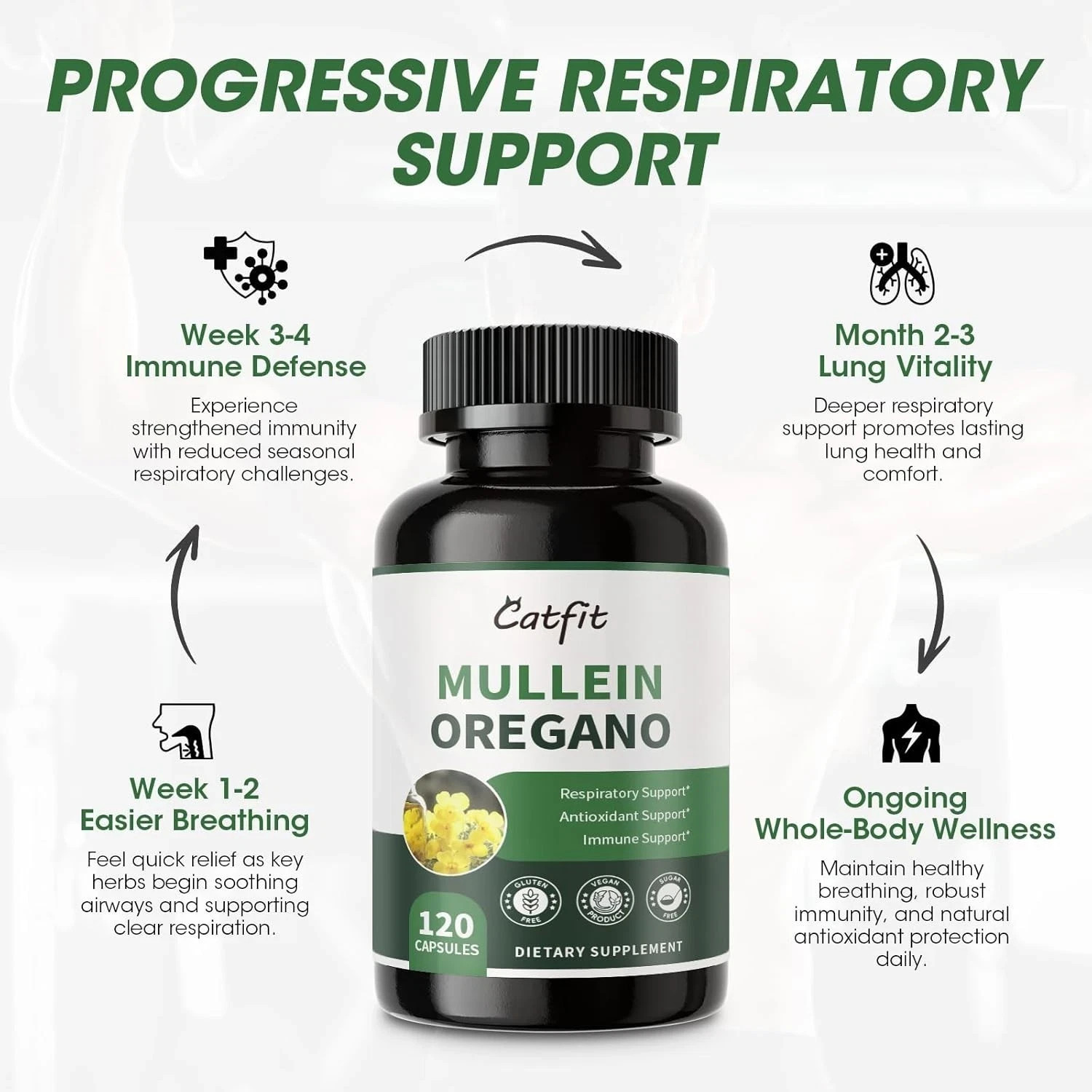 Catfit 5000mg Mullein Leaf Oregano Lung Detox Supplement 3 Bottles 360 Capsules