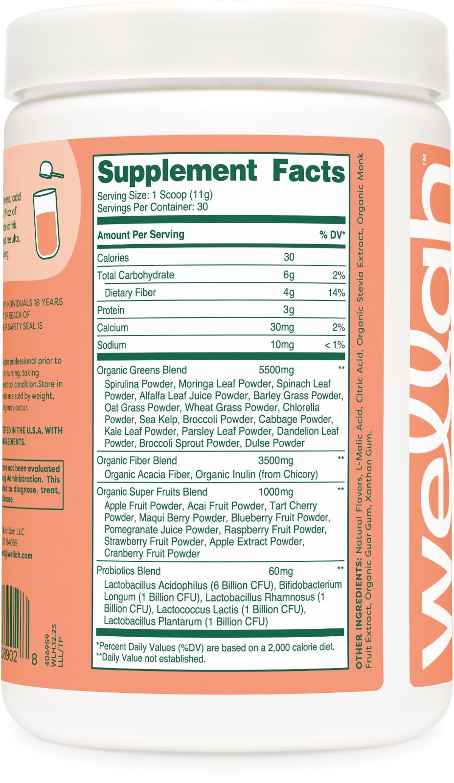 Wellah Leaf, Laugh, Love Greens & Superfoods Powder Mix (Tropical Punch) 30 SERV
