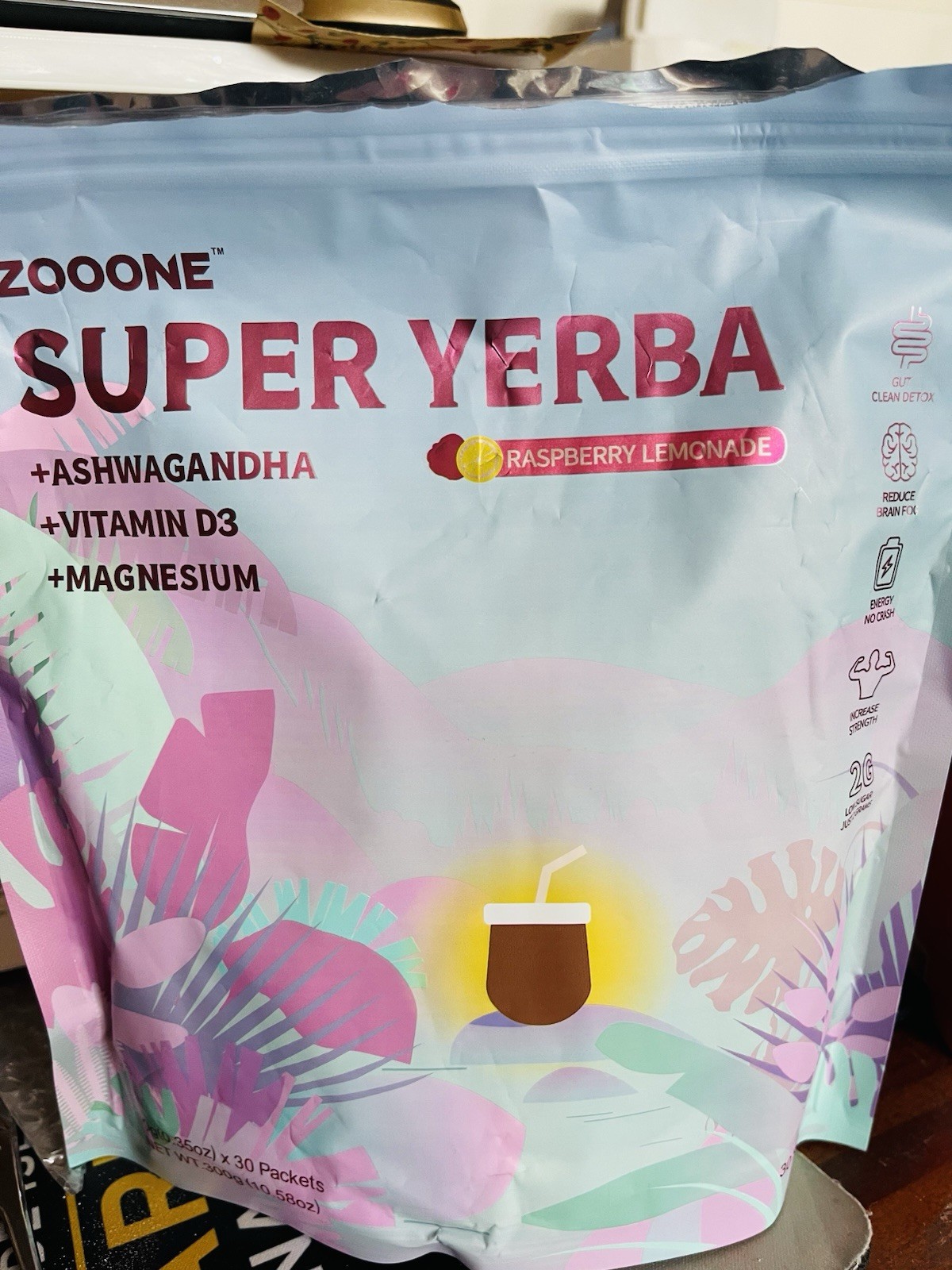 ZOOONE Yerba Mate Raspberry Lemonade Powder w/ Ashwagandha, D3, Magnesium, Detox