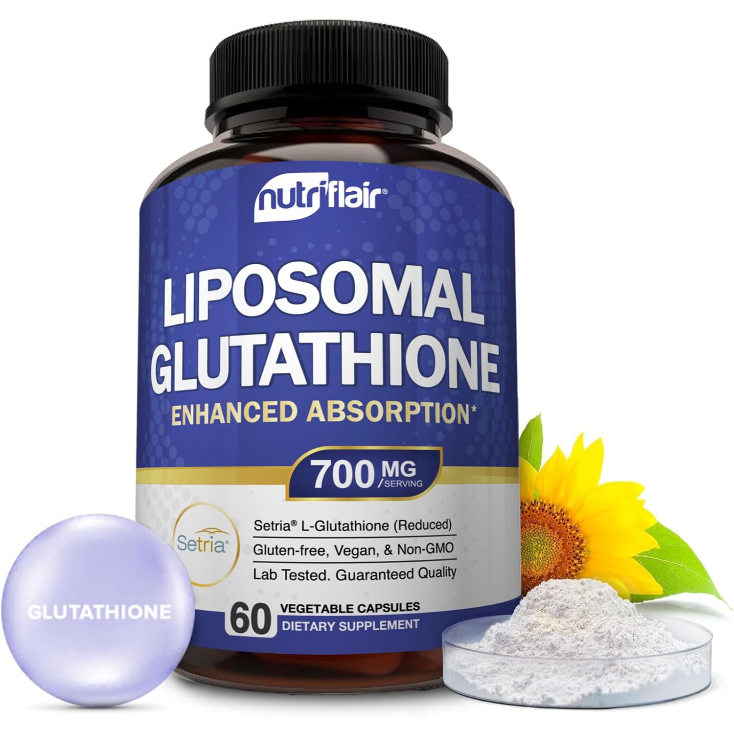 Liposomal Glutathione 700mg Supplement – Master Antioxidant Support, 60 Caps