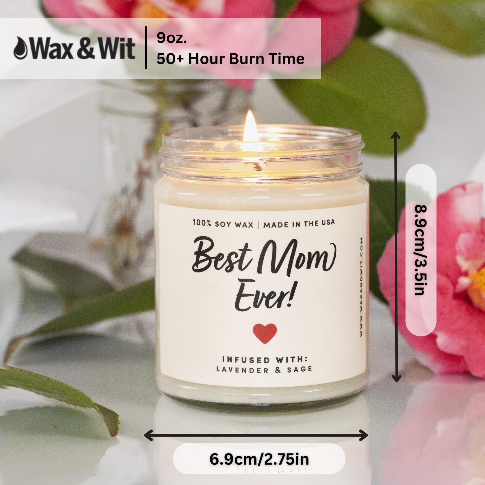 Great Happy for Mom Candle with Crystal 9oz, Best Ever W/Bracelet