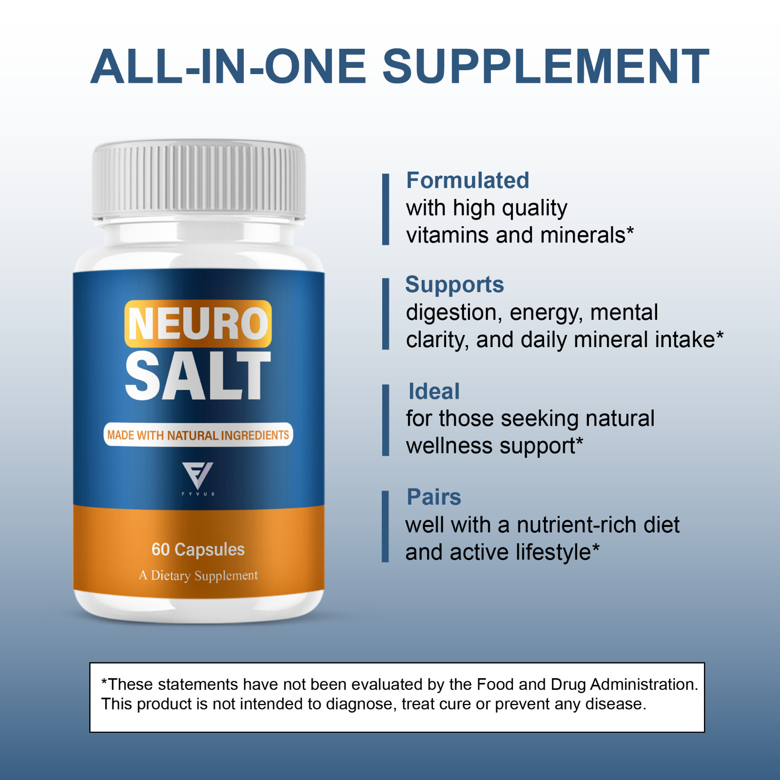 (5 Pack) Neuro Salt Capsules, Neuro Salt Nootropic Supplement (300 Capsules)