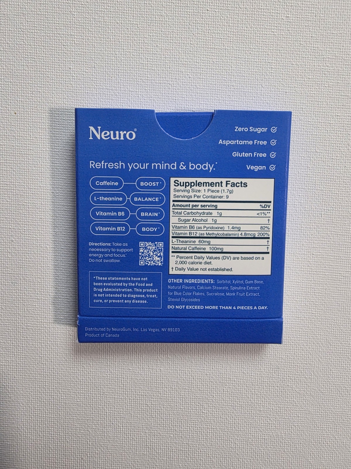 Neuro Gum L-theanine B-12 Nootropics Caffeine 6pk 54 pcs Energy & Focus Variety