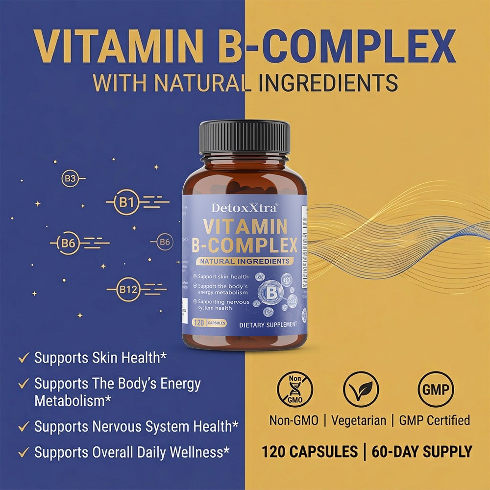 Vegan B Complex,All 8 Essential B Vitamins for Overall Body Wellness,30~120 Caps