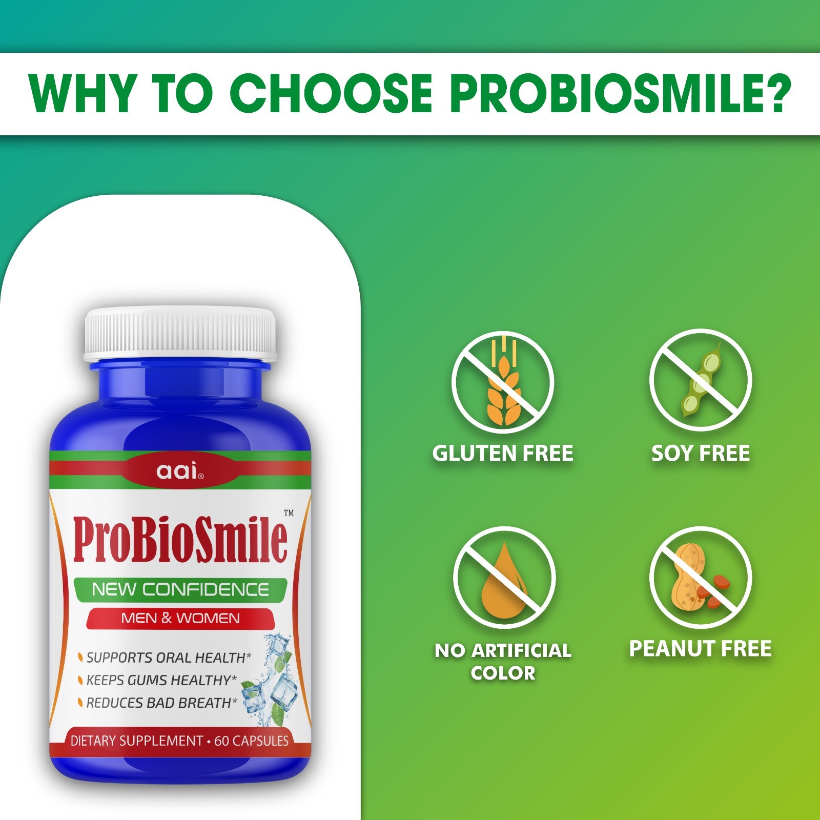 Oral Probiotics Supplement, Bad Breath Freshener Dental Oral Care- 60C- 19/12/25