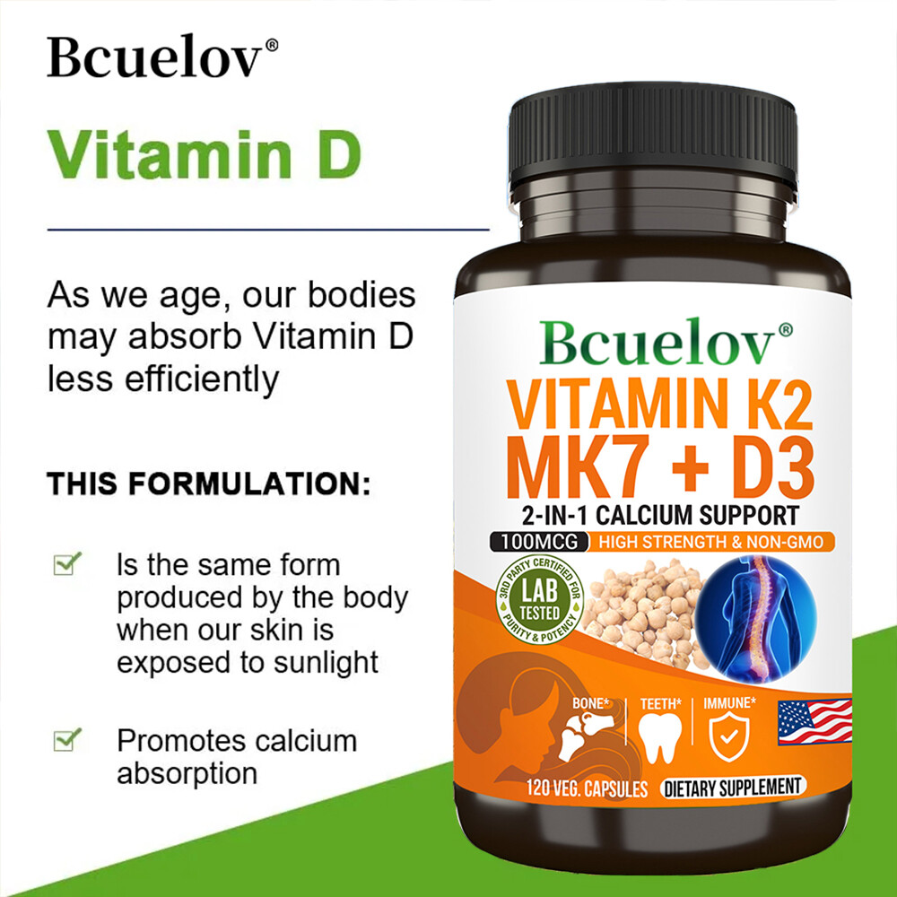 Vitamin K2 (MK7) with D3 5000 IU Supplement, 30 to 120 Veggie Capsules