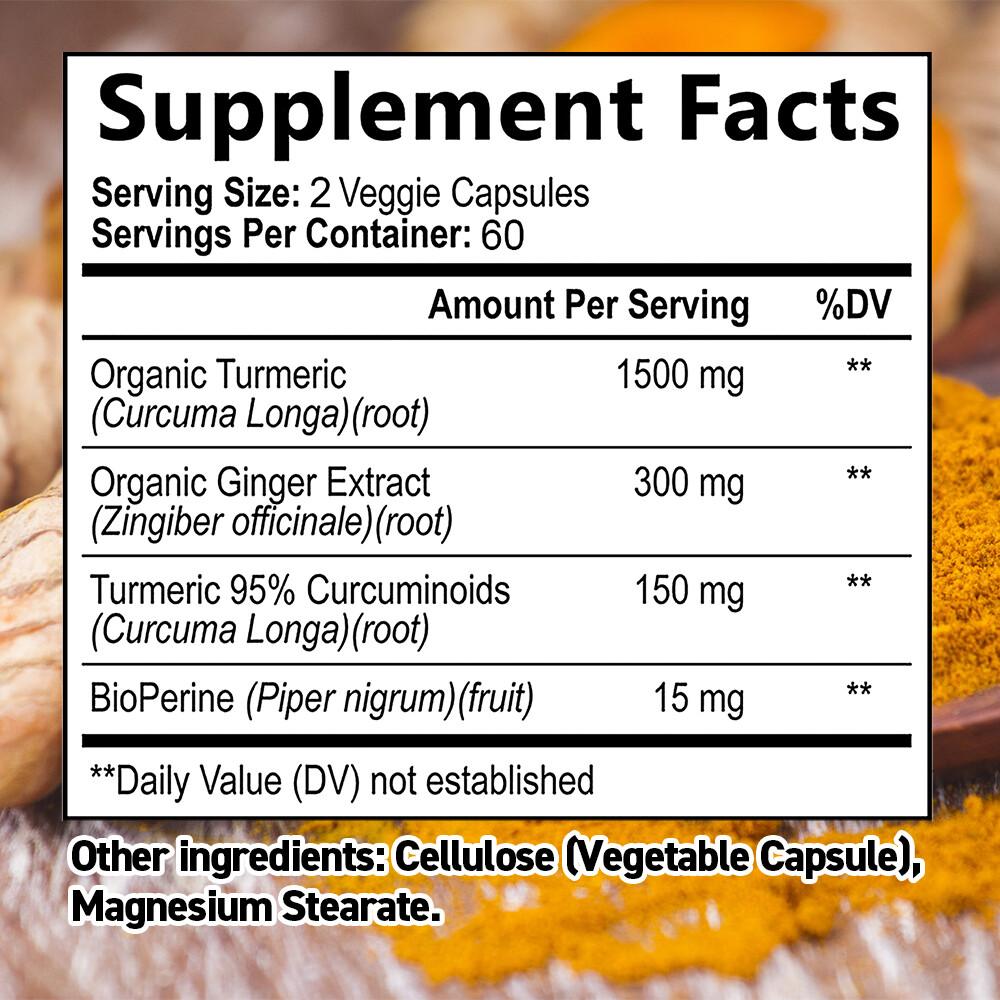 Turmeric & Ginger – 95% Curcuminoids 1950mg Max potency w BioPerine