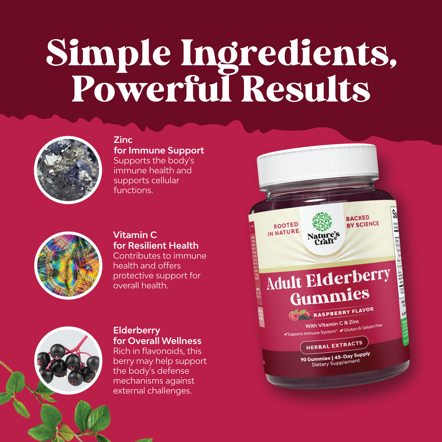 Elderberry Vitamin C and Zinc Gummies – Advanced Immune Booster Sambucus 90ct
