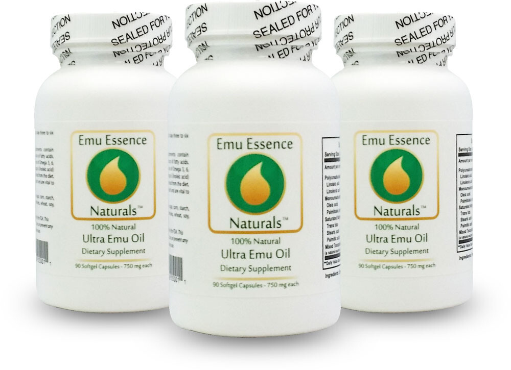 Emu Essence Ultra Emu Oil Dietary Supplement 90/750mg Softgels 3Pack Omega 3/6/9