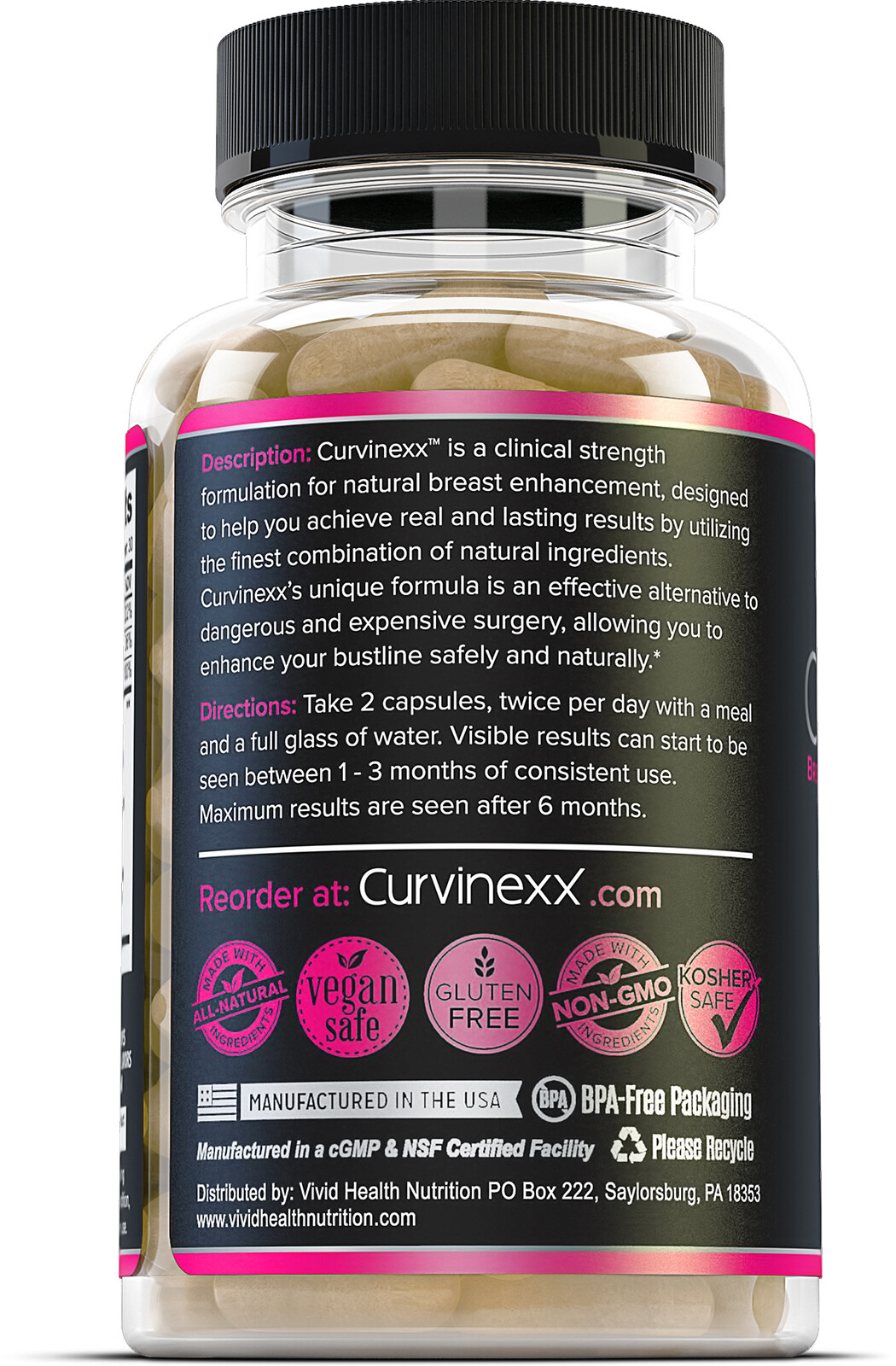 Curvinexx Breast Enhancement & Growth Formula, Natural, Safe & Effective 60 caps