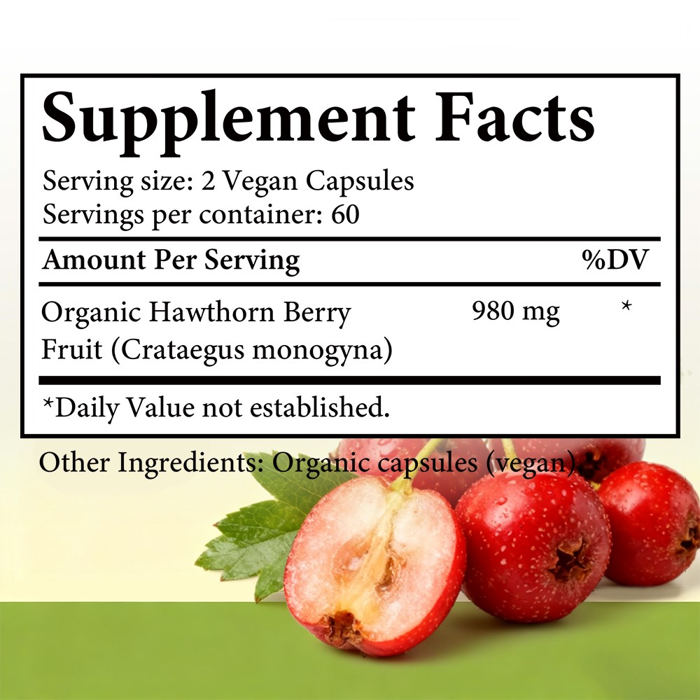 Organic Hawthorn Berry Capsules – Support Heart & Circulatory Health 30~120 Caps