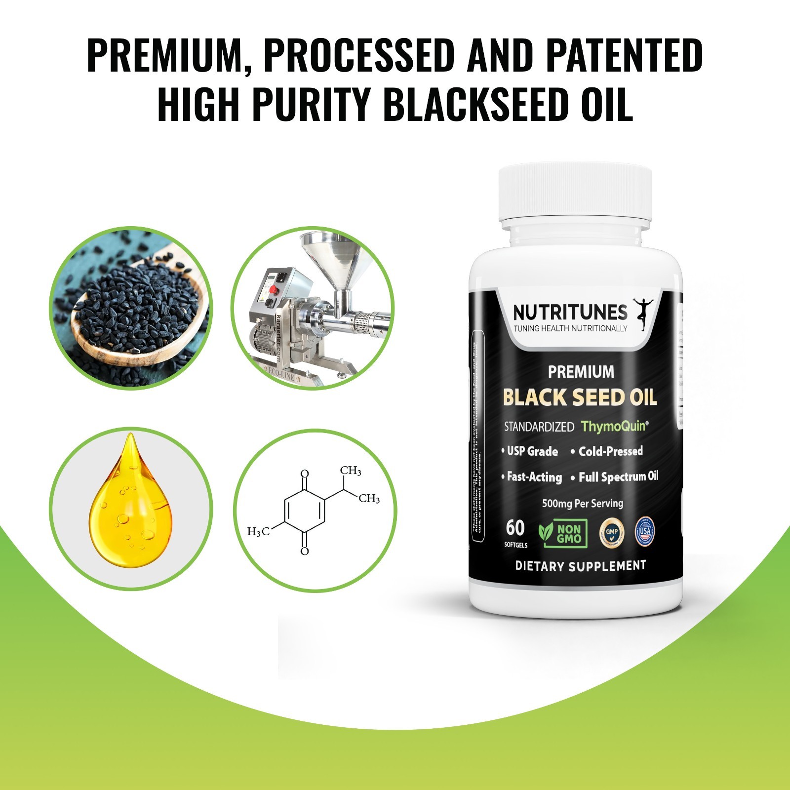 Black Seed Oil with 3% Thymoquinone Nigella Sativa – 60 Softgels