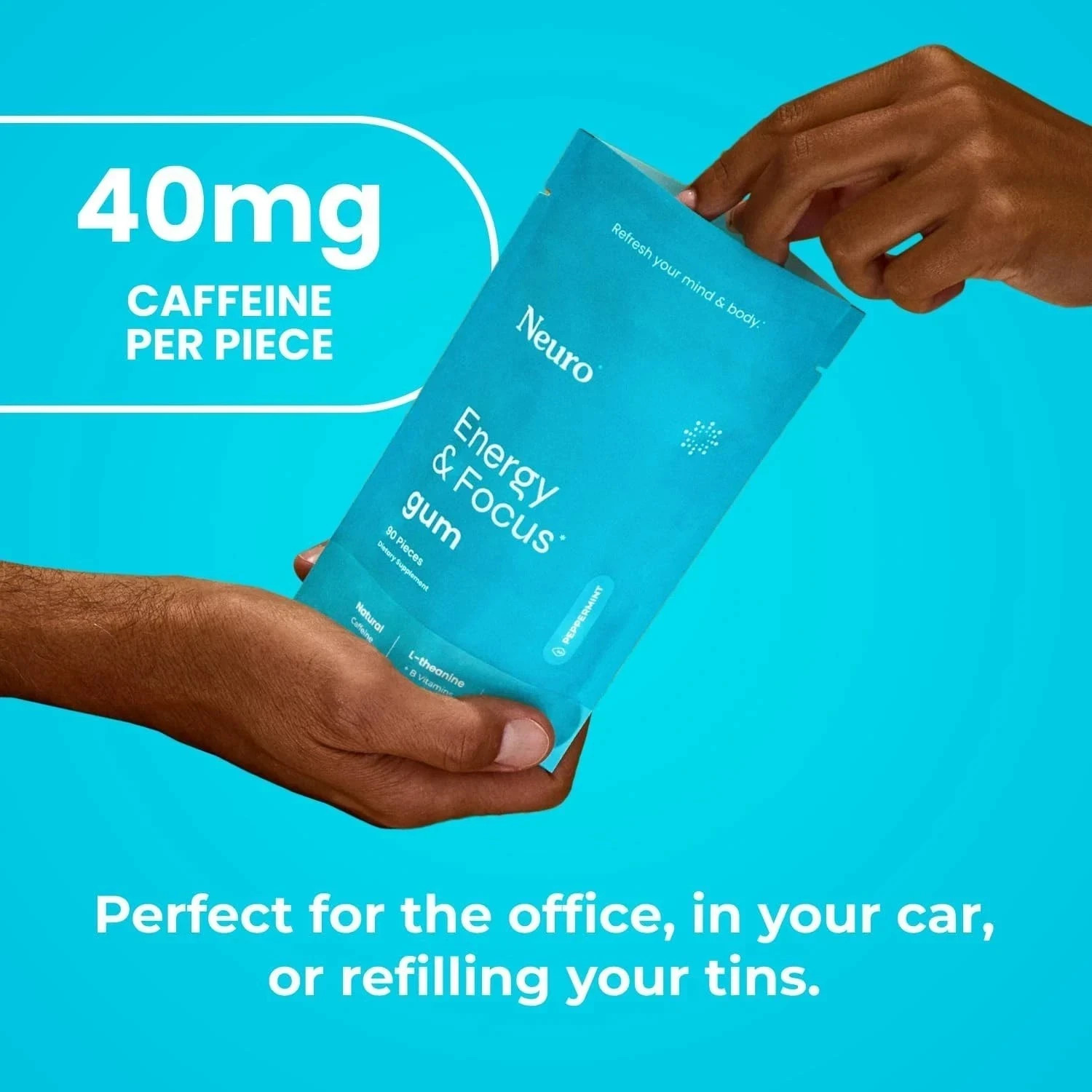 3pcs Neuro Energy & Focus Mints, Natural Caffeine, Peppermint, 90 Pieces