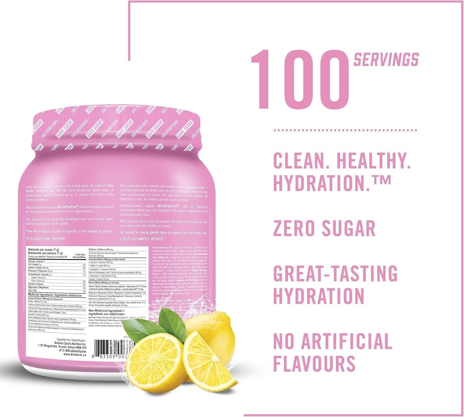 Biosteel Hydration Mix Zero Sugar Pink Lemonade Flavor Retain Fluids 700g NEW