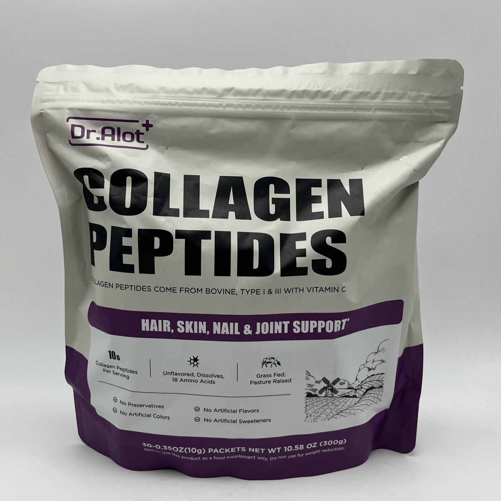Dr. Alot Collagen Peptides Vitamin C Hair Skin Nail Joint Support Powder