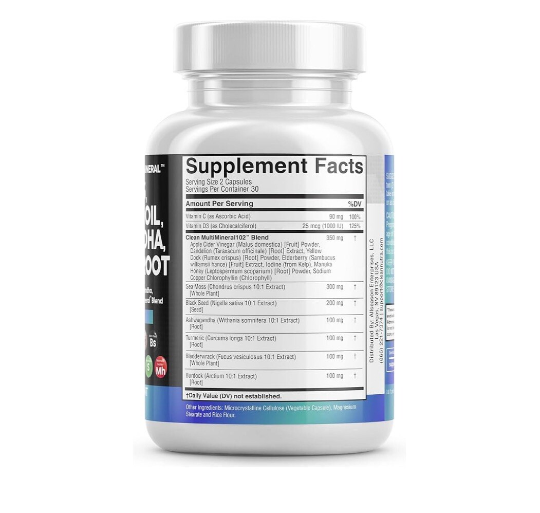 Sea Moss Black Seed Oil Ashwagandha Burdock Root Tumeric Bladderwrack