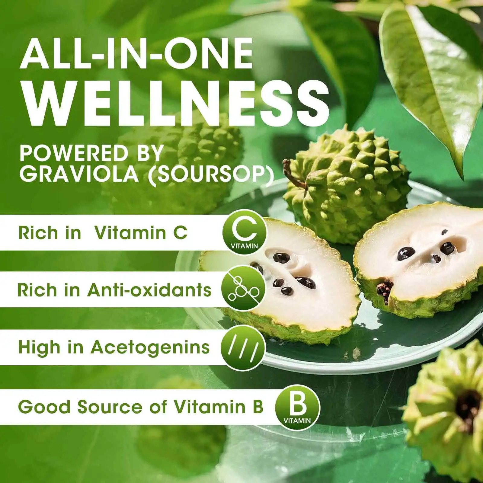 5 Bottles Soursop Graviola Liquid Drops for Immune System & Gut Health